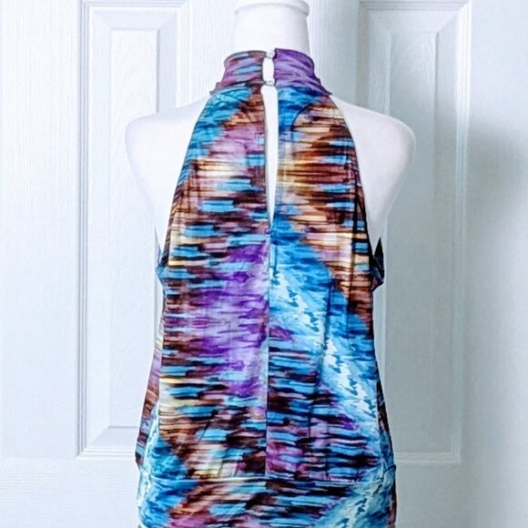 ARIELLA Women's Watercolor Halter Top Blouse Size M Bold Multi Color Print - Picture 2 of 6